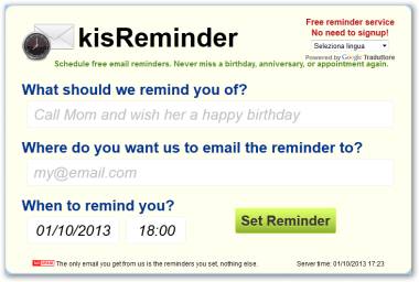 KissReminder email posticipate