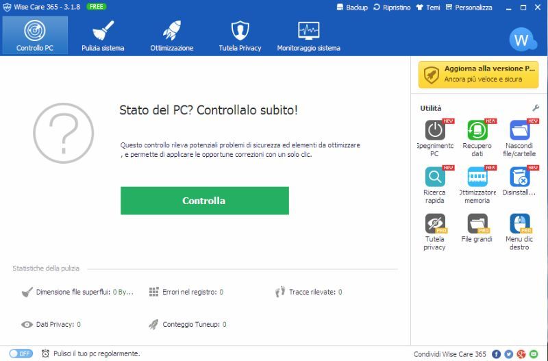 ottimizzare windows con Wise Care Pro