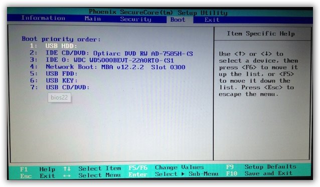 menu bios classico
